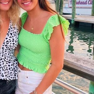 Green Ruffle Crop Top